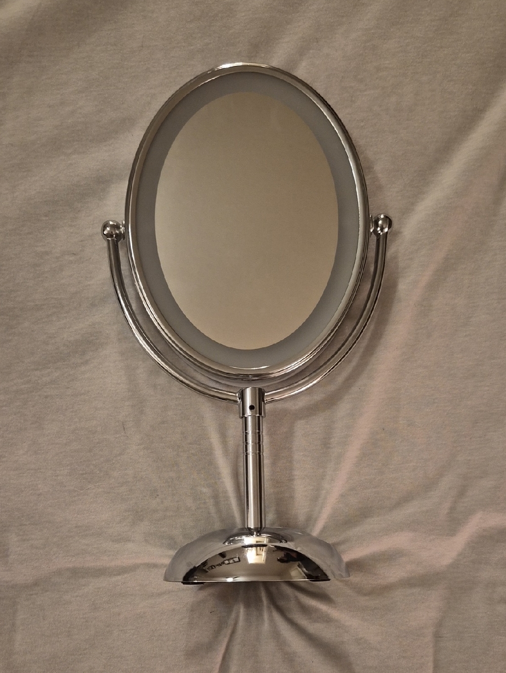 Chrome Oval Vanity Makeup Mirror - White/Silver Finish